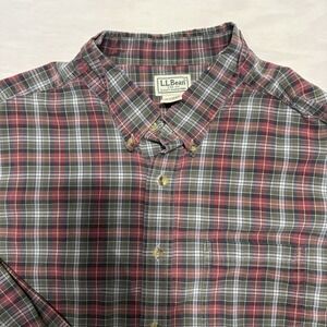 LL Bean Mens Traditional Fit Plaid Button Down Shirt Green Red XXL  Tall
